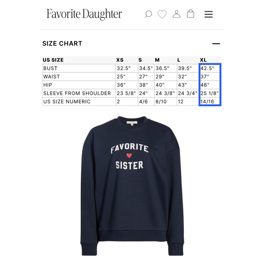 Favorite Daughter Sister Navy Blue Heart Crew Neck Pullover Sweatshirt Extra XL - Picture 9 of 15